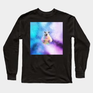 Floral Sheep Distressed Watercolour Splash Long Sleeve T-Shirt